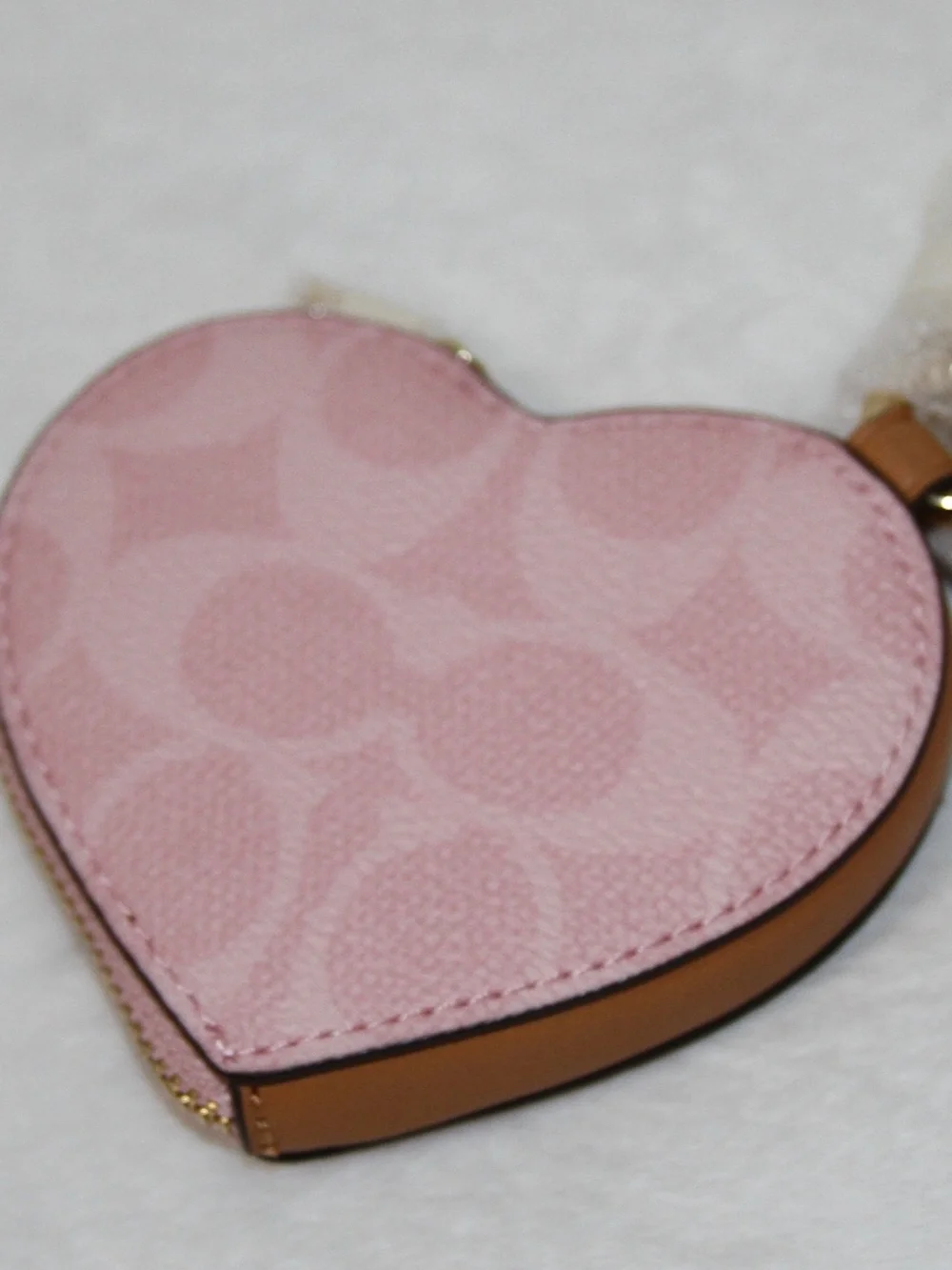 NWT Coach Heart Bag Charm Coin Case In Signature Canvas Powder Pink